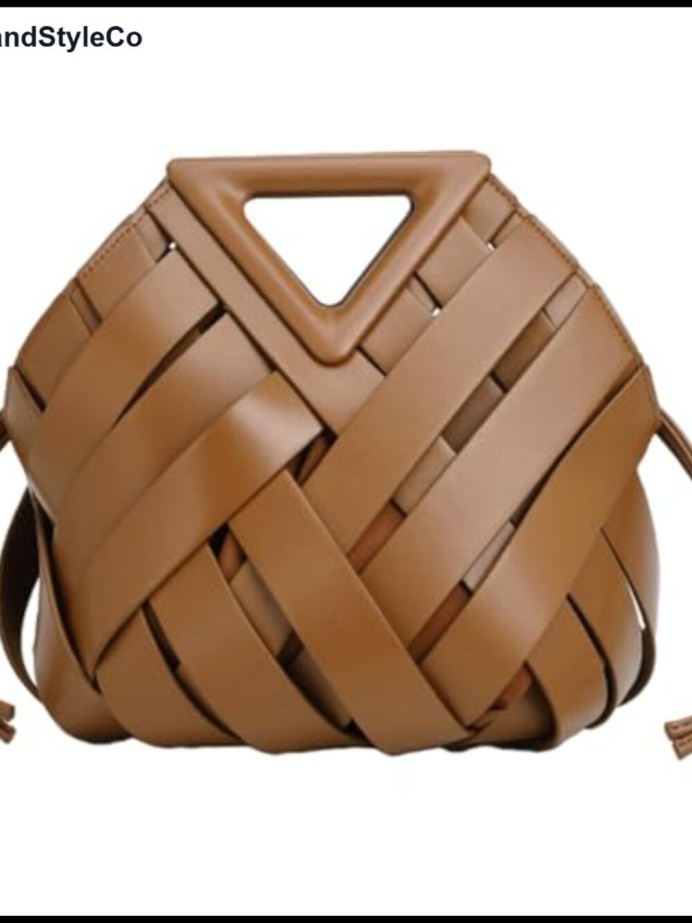 Faux Leather Woven Bucket Crossbody Purse with Top Handle